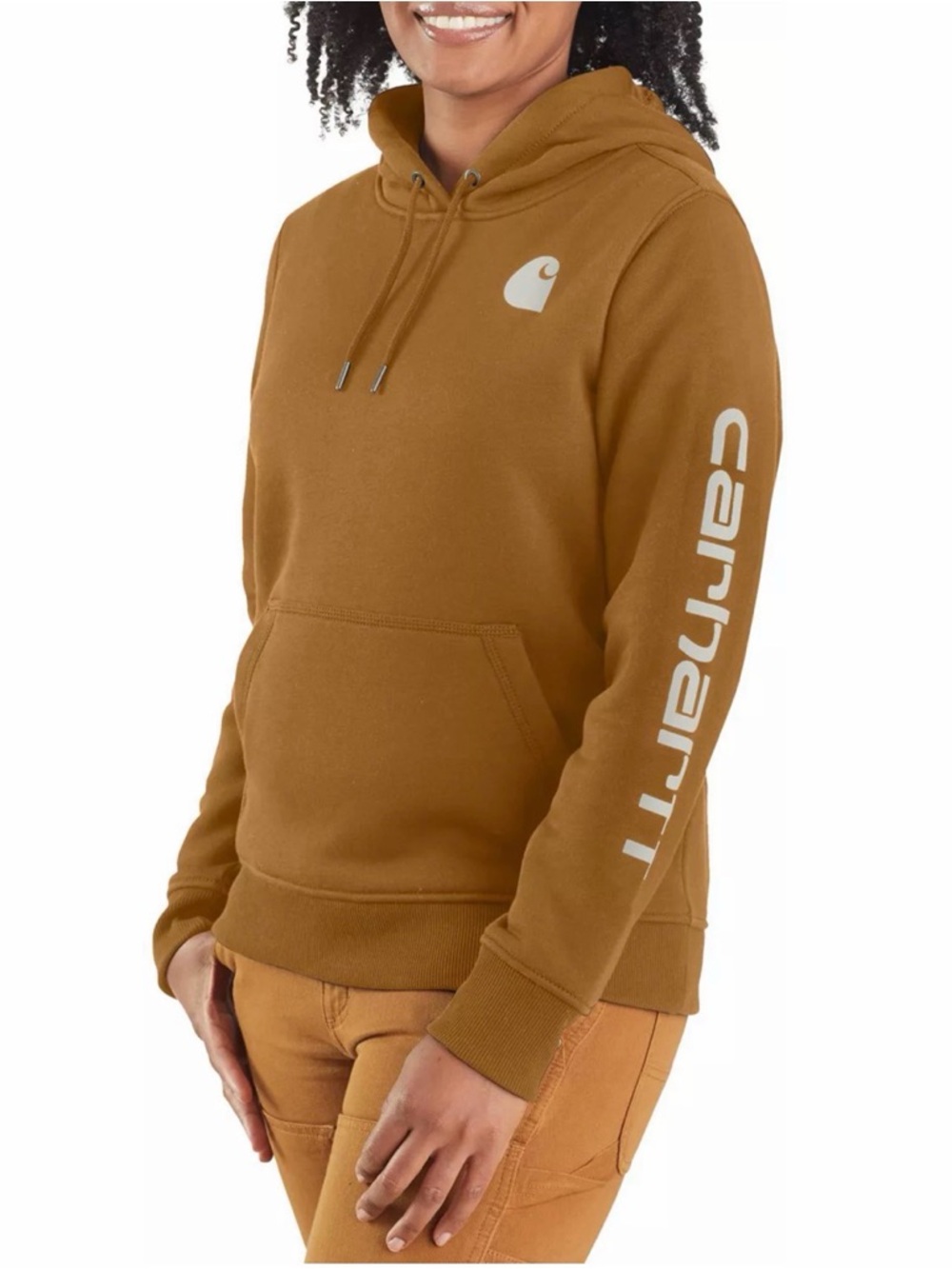 Carhartt Tan Relaxed Fit Pullover Hoodie with Logo Print